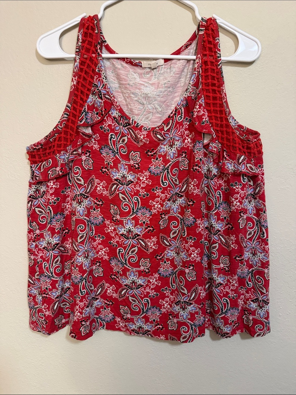 Maurices Red Floral Crochet-Trim Tank Top